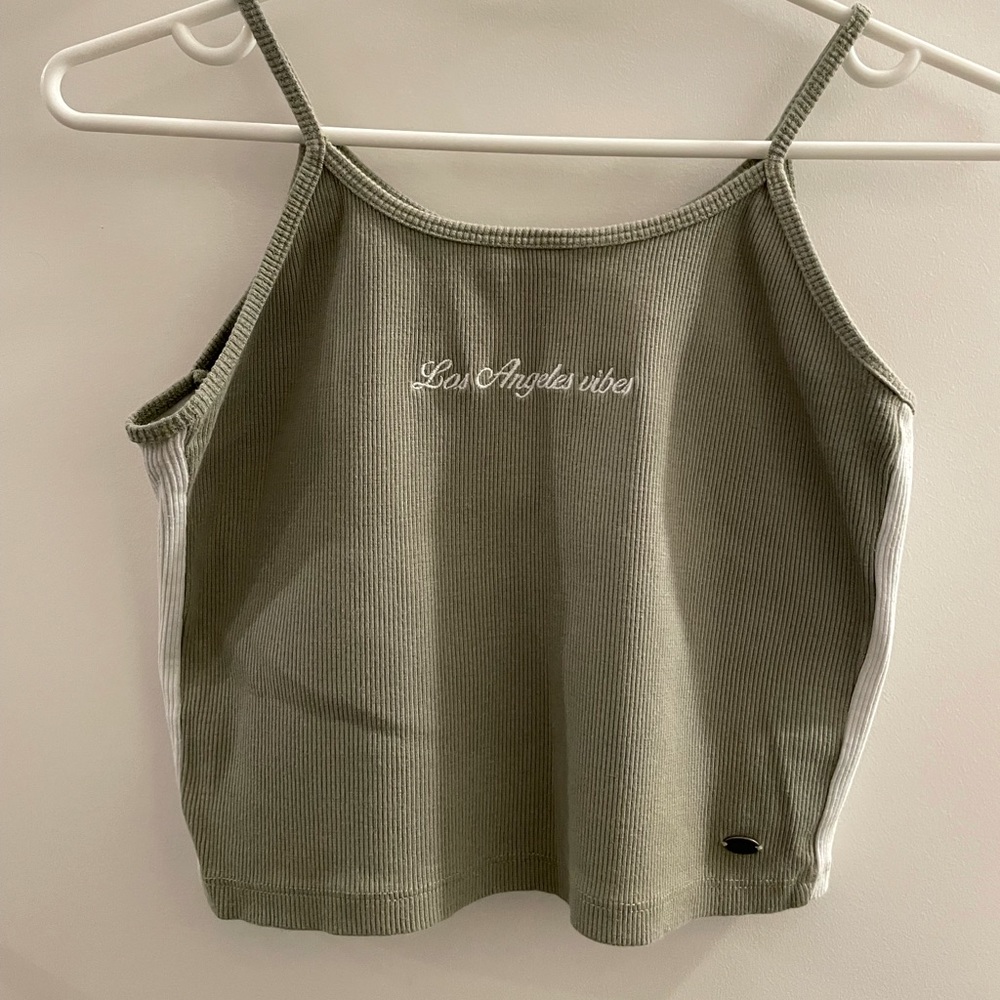 PULL&BEAR Crop Top Navy Green Ribbed